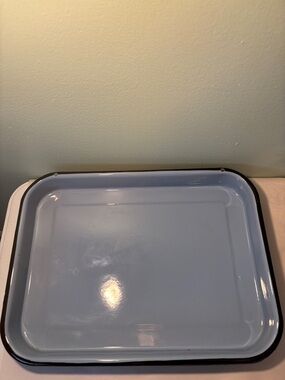 Vintage Blue Rectangular Enamelware Metal Tray